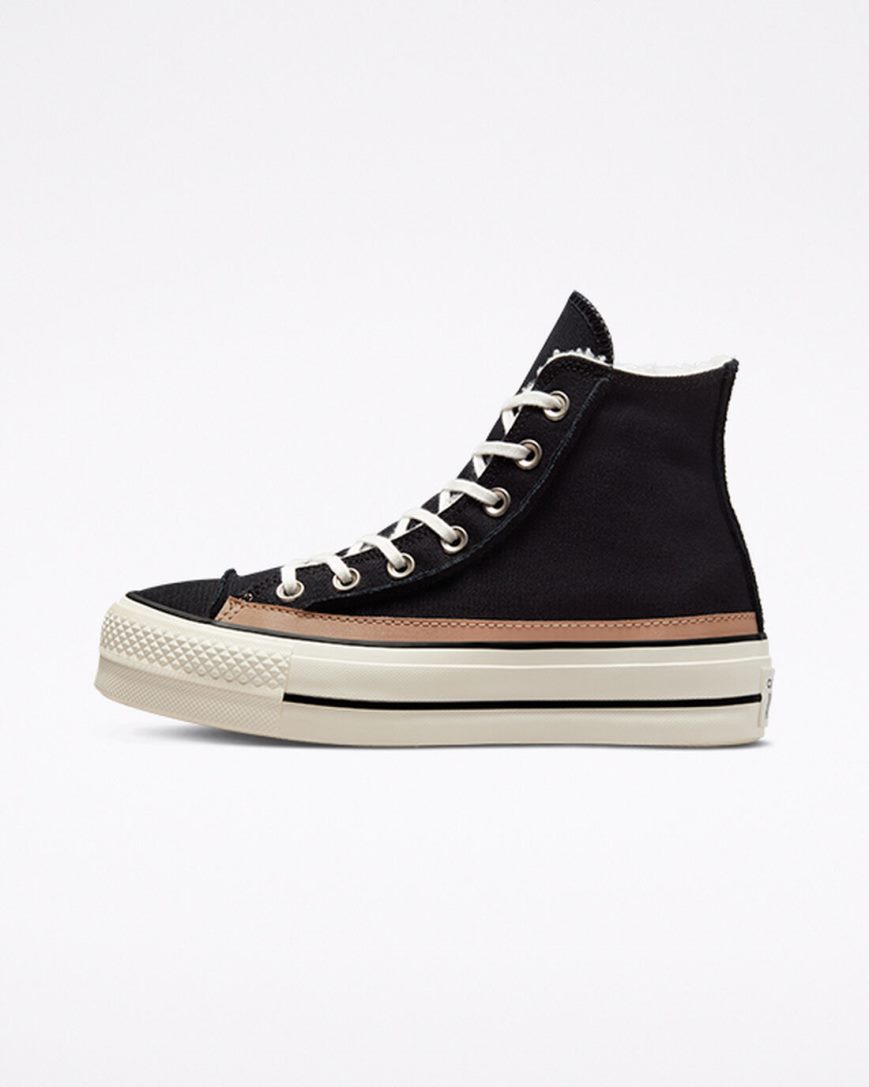 Topanky Na Platforme Converse Chuck Taylor All Star Lift Raw Edge Vysoke Damske Čierne Hnede | SK ZAR5P9